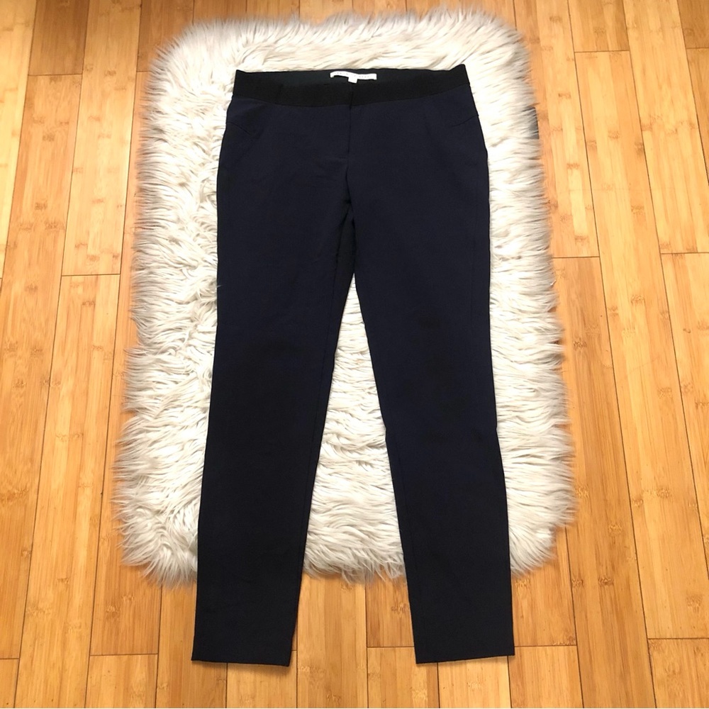 Veronica Beard Navy Tailored Slim Ankle Trouser Pants Black Waistband size 8